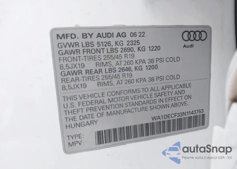 2022 Audi Q3 Premium 45 Tfsi S Line Quattro Tiptronic из США, поврежденный, VIN WA1DECF33N1143753